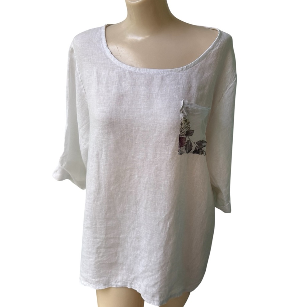 Bella France Italy Floral Top Tunic Linen/Silk Size S Oversized